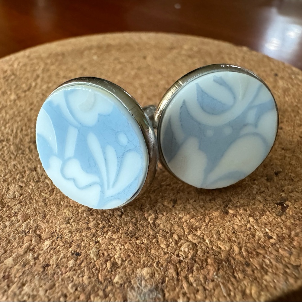 Corelle Sea and Sand upcycled broken China cuff links